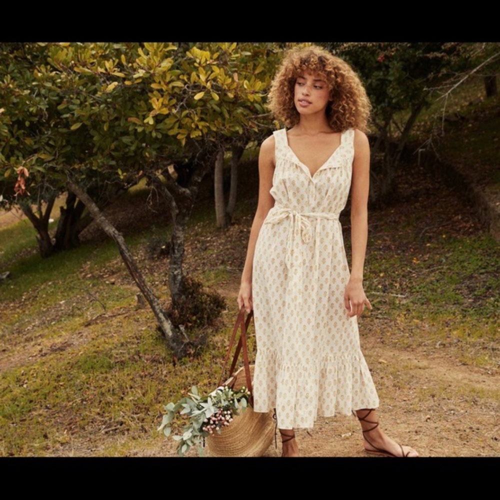 DOEN Hilde Dress ~ Cream Sunflower Block Print Medium